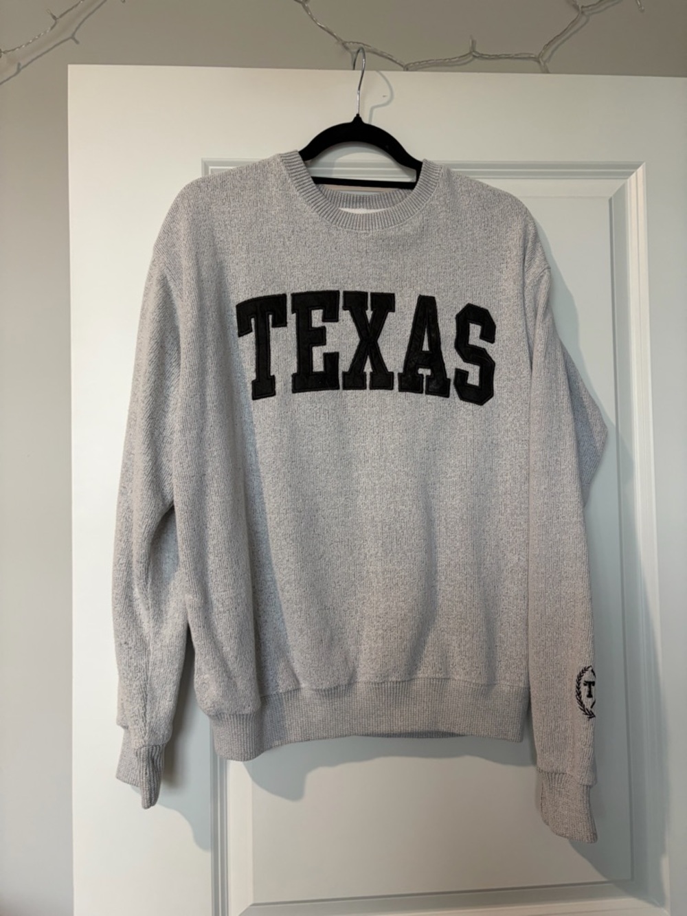 Gray 'TEXAS' Crewneck Sweater - Black Lettering
